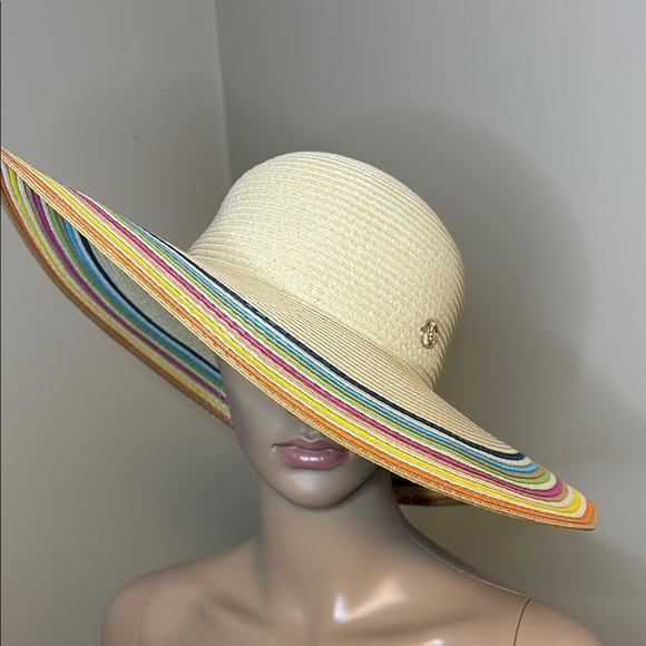 Adrienne Vittadini Accessories - Adrienne Vittadini Cream and Red Wide-Brimmed Hat